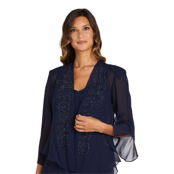 R & M Richard’s Plus Size Sheer Navy blue Beaded Evening Jacket 22W - Picture 2 of 9